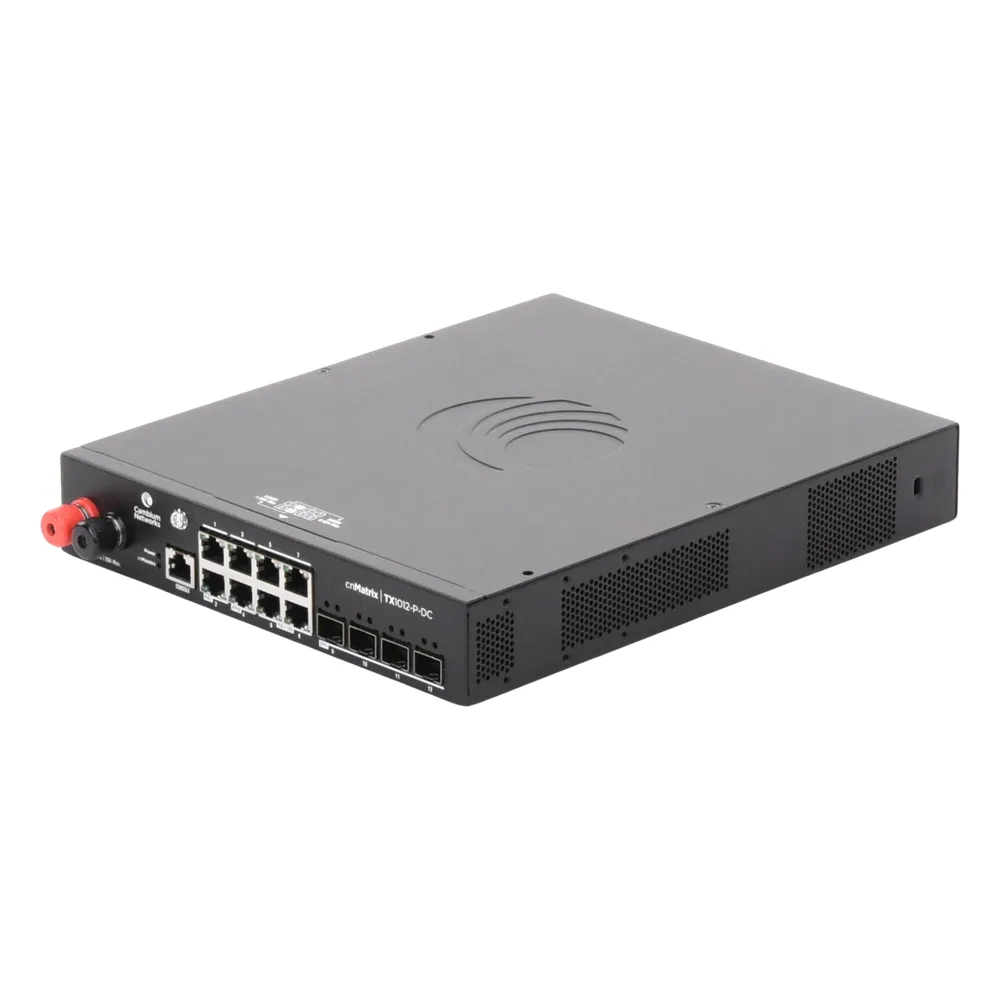 Switch cnMatrix WISP TX1012-DC-P de 8 puertos PoE y 4 SFP+, 170 W PoE Budget, Capa 2, gestión cnMaestro On-Premises, para corriente directa – vista 3
