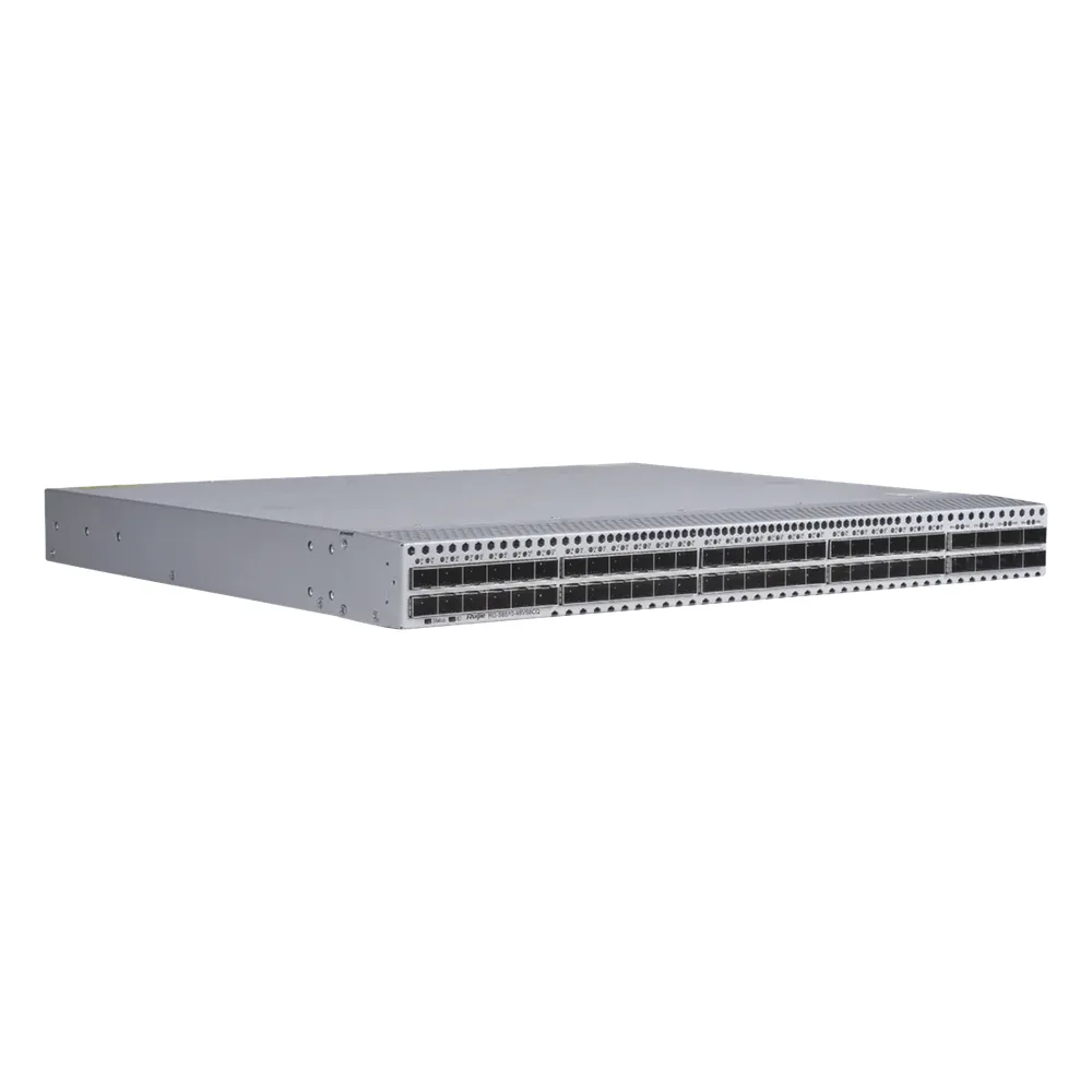 Switch Data Center / 48 Puertos SFP+ 1G/10G / 8 Puertos QSFP28 40G/100G / 2.56 Tbps / 1920 Mpps / M-LAG VSU VXLAN EVPN / RDMA RoCEv2 PFC ECN / Fuentes Redundantes 1+1 Hot-Swap – vista 2