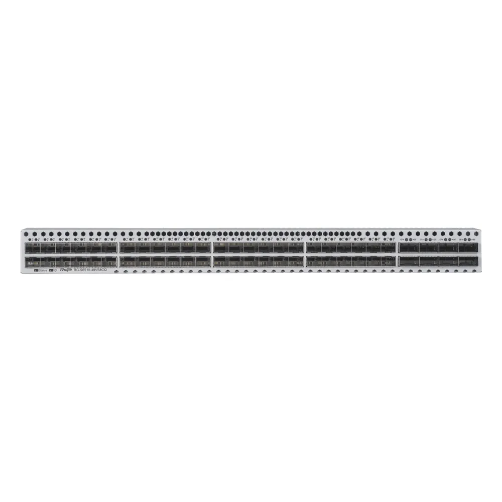 Switch Data Center / 48 Puertos SFP+ 1G/10G / 8 Puertos QSFP28 40G/100G / 2.56 Tbps / 1920 Mpps / M-LAG VSU VXLAN EVPN / RDMA RoCEv2 PFC ECN / Fuentes Redundantes 1+1 Hot-Swap – vista 3