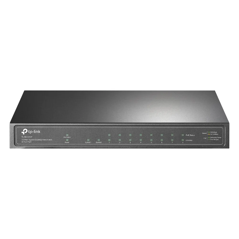 Switch de escritorio PoE+, no Administrable 8 puertos 10/100/1000 Mbps + 1 puertos 10/100/1000 Mbps (Uplink) + 1 puerto SFP, 63W – vista 2