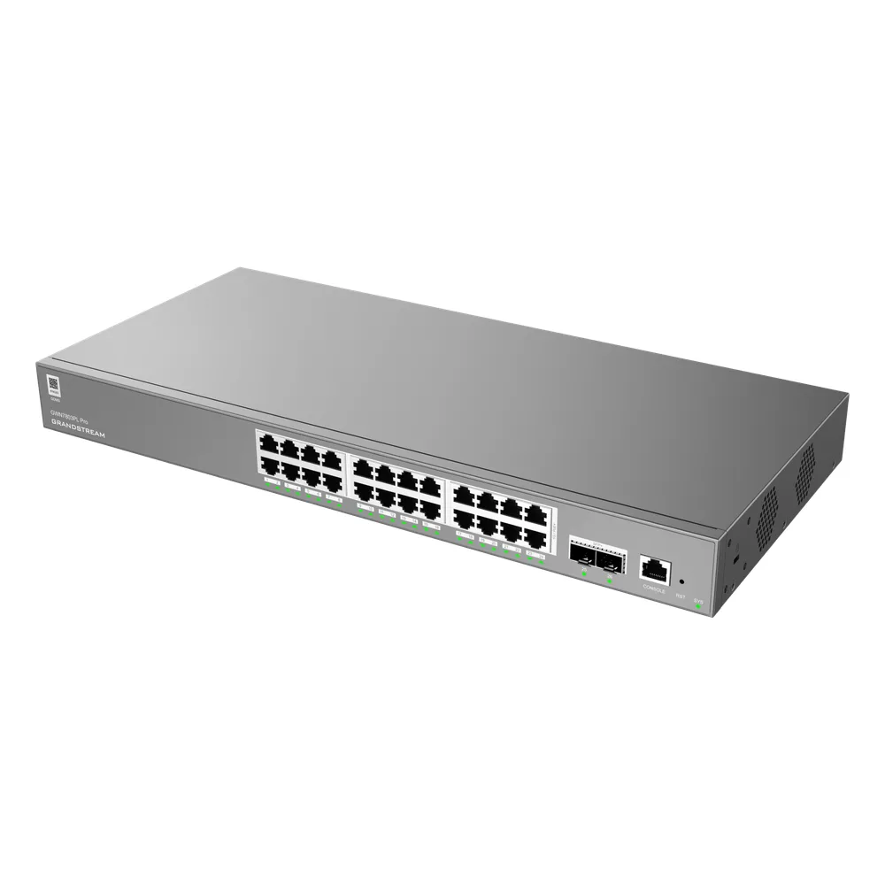 Switch de Red Empresarial L2++ / Serie GWN7800 Pro / 24 Puertos Gigabit PoE 250W / 2 Puertos SFP+ / Gestión Cloud GDMS / VLAN 4K / QoS Avanzado / Seguridad Integral – vista 3