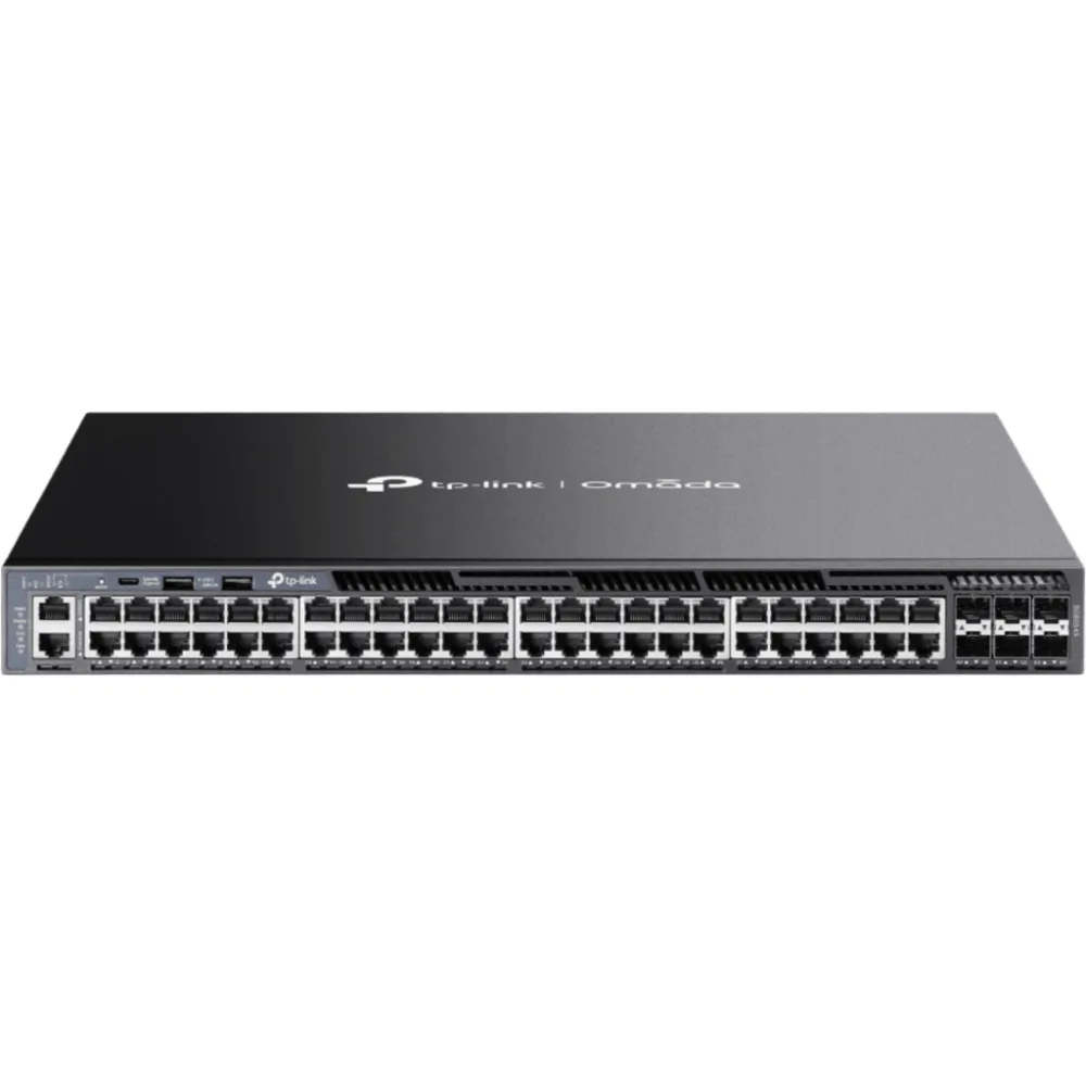 Switch Gestionable L3 Apilable / 48 Puertos Gigabit + 6 Slots 10G SFP+ / Capacidad 216 Gbps / Apilamiento Físico hasta 8 Unidades / Gestión Cloud Omada SDN / Alta Disponibilidad con Fuentes Redundantes / RIP-OSPF-VRRP-PIM / Seguridad ACL-802