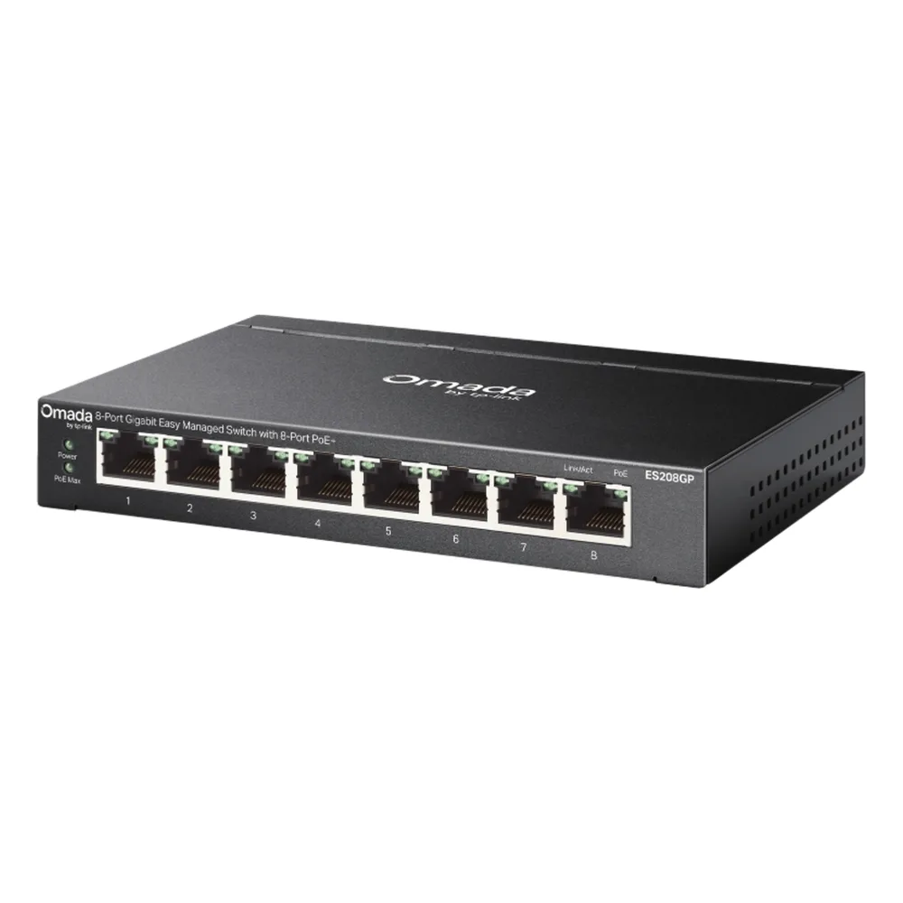 Switch Gigabit Easy Managed 8 Puertos / PoE+ 64W / Cloud Management Omada / 16 Gbps Switching / Fanless / Desktop-Wall Mount – vista 3