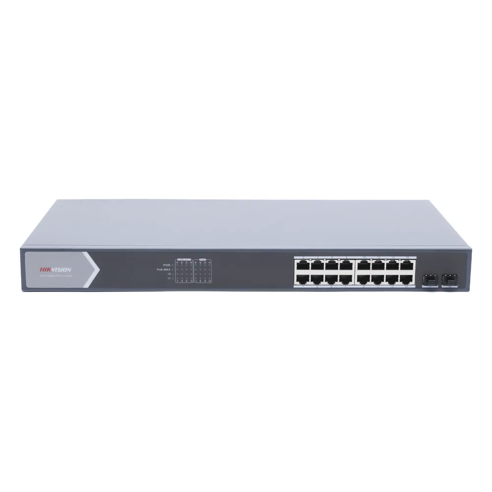 Switch Gigabit PoE+ / Administrable / 16 Puertos 1000 Mbps PoE+ / 2 Puertos SFP / Configuración Nube desde Hik-ParnerPro / PoE hasta 300 Metros / 225 Watts – vista 2