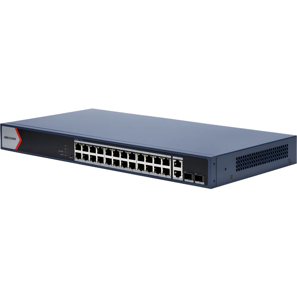 Switch Gigabit PoE+ / Administrable / 24 Puertos 1000 Mbps PoE+ / 2 Puertos 1000 Mbps Uplink / 2 Puertos SFP Uplink / Configuración Nube desde Hik-PartnerPro / Modo Extendido hasta 300 Metros / 370 W – vista 4