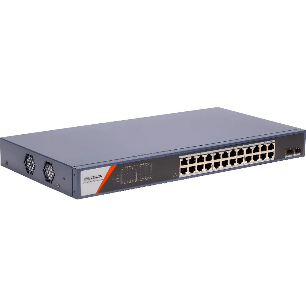 Switch Gigabit PoE+ / Administrable / 24 Puertos 1000 Mbps PoE+ / 2 Puertos SFP / Configuración Remota desde Hik-PartnerPro / PoE Extendido 250 Metros / 370 Watts