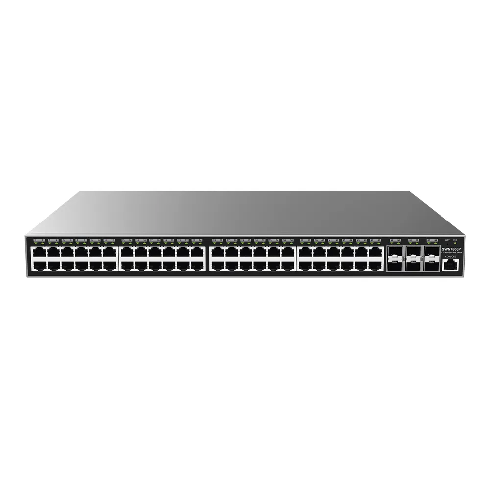 Switch Gigabit PoE+ Administrable / 48 puertos 10/100/1000 Mbps + 6 Puertos SFP+ / Hasta 400W / Compatible con GWN Cloud.