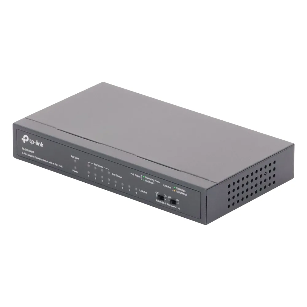 Switch Gigabit PoE+ no administrable de 8 puertos 10/100/1000 Mbps, solo 4 puertos PoE, para escritorio – vista 5