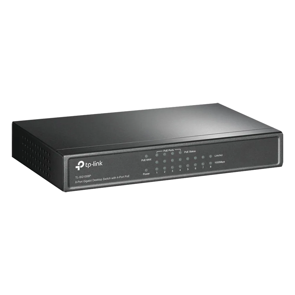 Switch Gigabit PoE+ no administrable de 8 puertos 10/100/1000 Mbps, solo 4 puertos PoE, para escritorio