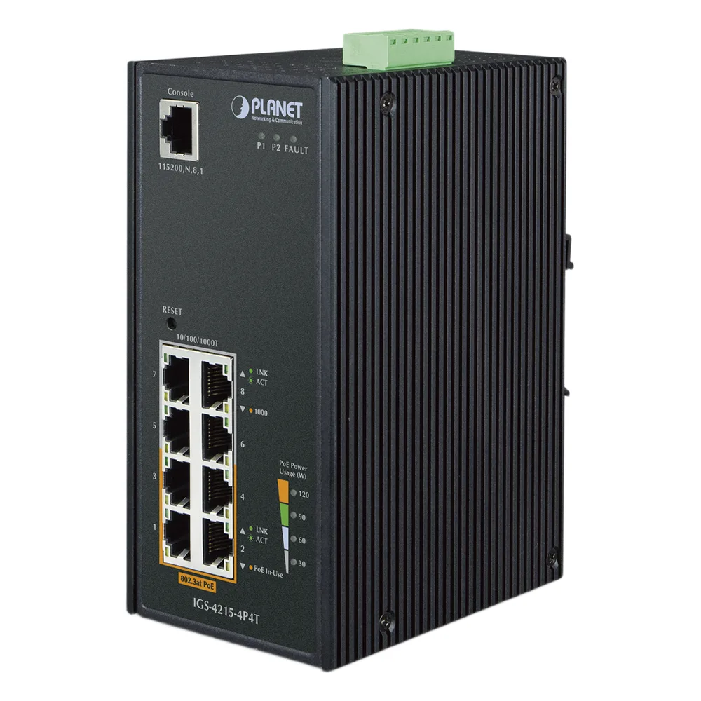 Switch industrial Administrable 4 puertos 1000Mbps, 4 puertos PoE