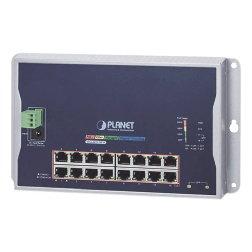 Switch Industrial Administrable Capa 2 de Pared,16 Puertos PoE 802.3at Gigabit y 2 Puertos SFP