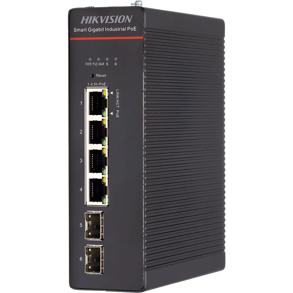 Switch Industrial / Administrable Gigabit / 4 Puertos Gigabit HiPoE (90 W) / 2 Puertos SFP / 300 W Total / 48 a 57 VCD / Ideal para Proyectos / 300 Metros de Distancia – vista 2
