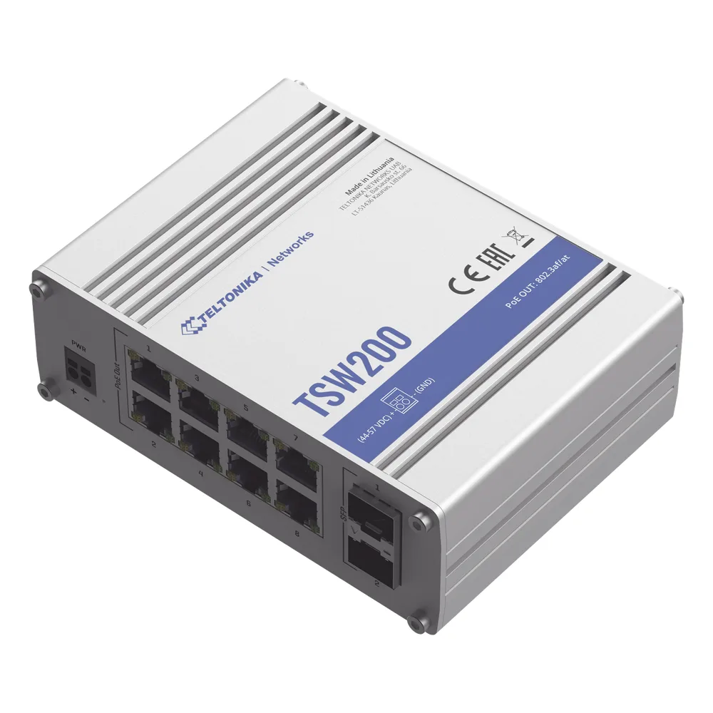 Switch Industrial No-Administrable 8 puertos Gigabit PoE 802.3af/at, 2 puertos SFP