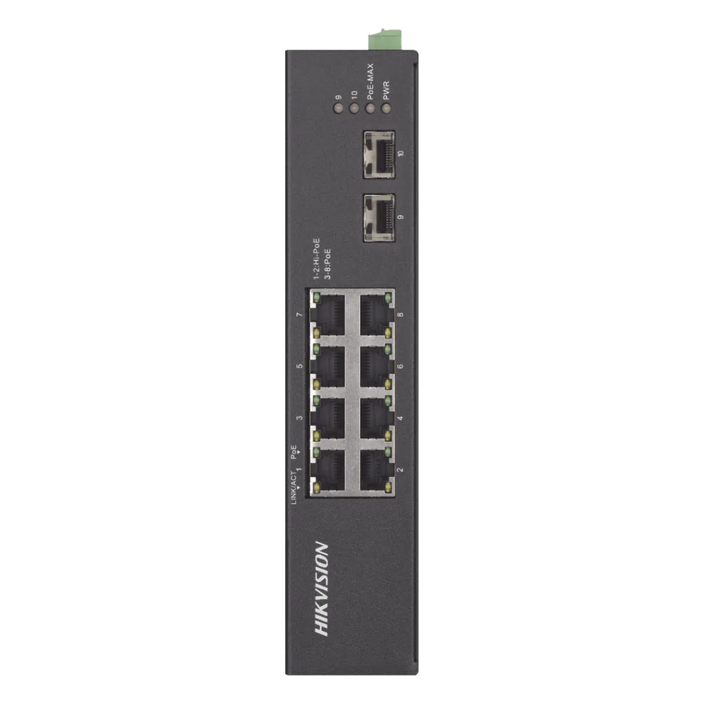Switch Industrial No Administrable Gigabit / 6 Puertos Gigabit PoE+ (30 W) + 2 Puertos Gigabit PoE++ (60 W) / 2 Puertos SFP / 120 W Total / 48 a 57 VCD / Ideal para Proyectos / 300 Metros de Distancia
