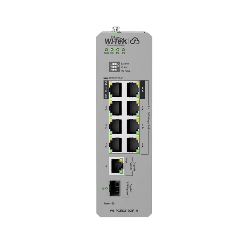 Switch Industrial PoE / 8 Puertos Gigabit PoE / 110W-270W Budget / SFP / DIN-Rail / -30°C a 65°C / Fanless – vista 2
