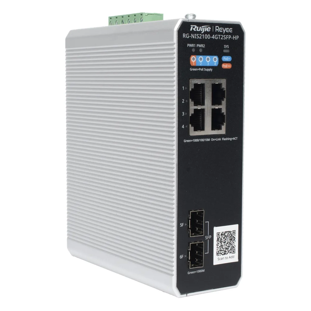 Switch Industrial PoE+ hasta 180 watts , Ideal para temperaturas Extremas y protección contra descargas, 1 puerto PoE++ 60W y 3 puertos PoE+ 30W, 2 SFP Uplink – vista 5