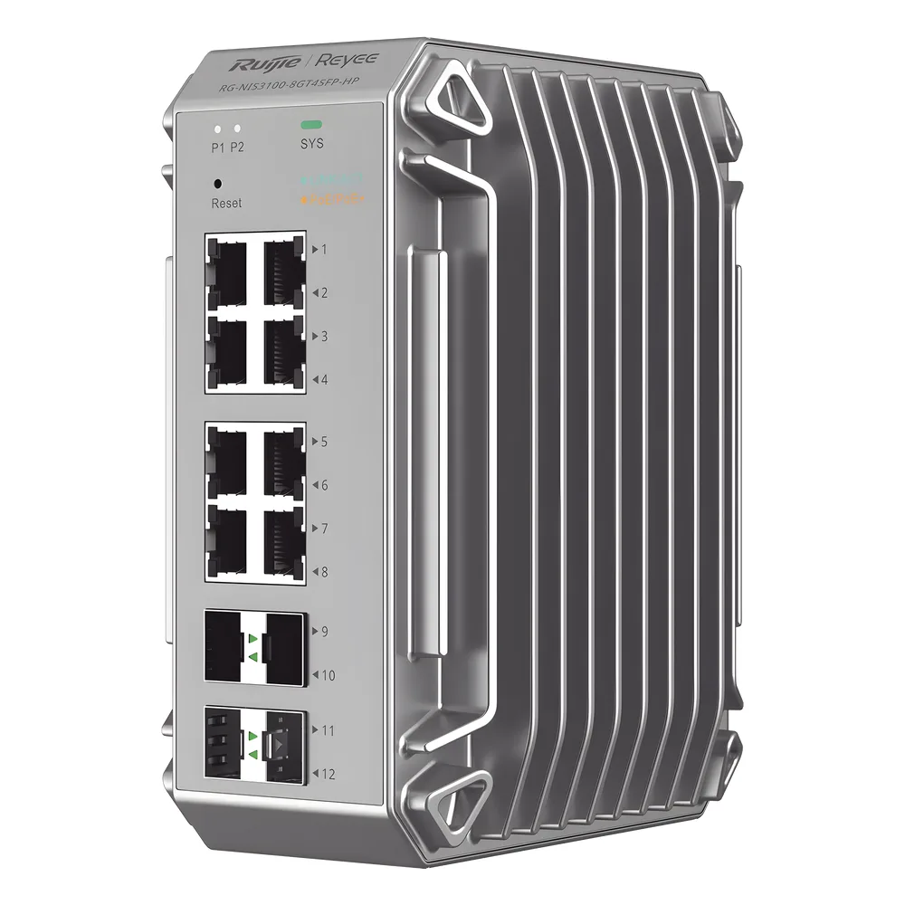 Switch Industrial PoE, Ideal para temperaturas Extremas y protección contra descargas, 8 Puertos Gigabit PoE 802.3 af/at, 4 Puertos SFP Administrable Cloud