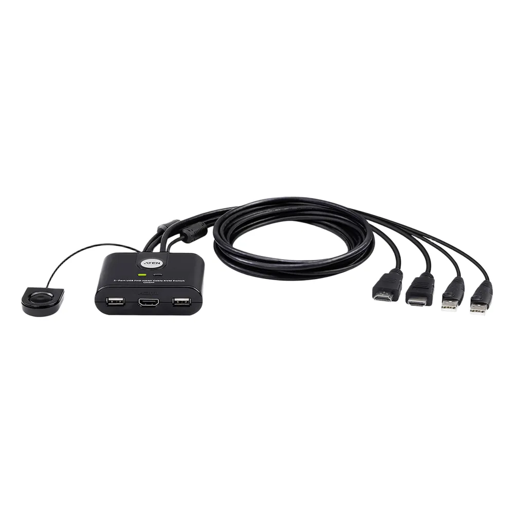Switch KVM | USB FHD HDMI | de 2 puertos en formato cable | 1920x1080 @ 60Hz (FHD) | HDCP 1.4 | Conecta y controla 2 equipos con un solo monitor, teclado y mouse