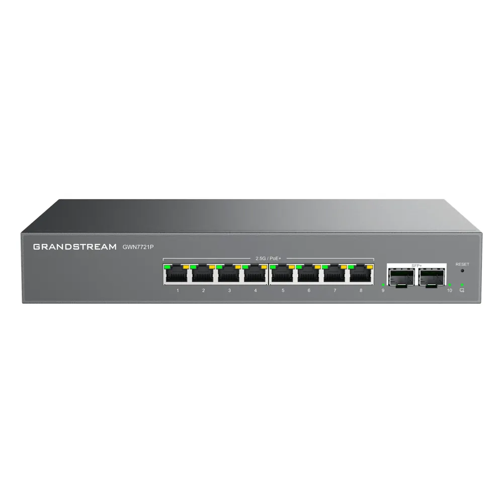 Switch L2 Lite Administrable de 10 Puertos / 8 Puertos Ethernet 2.5 Gigabits / 2 Puertos SFP+ 10 Gigabits / PoE+ 802.3af/at / VLAN 802.1Q / QoS / IGMP Snooping / Montaje en Escritorio o Pared