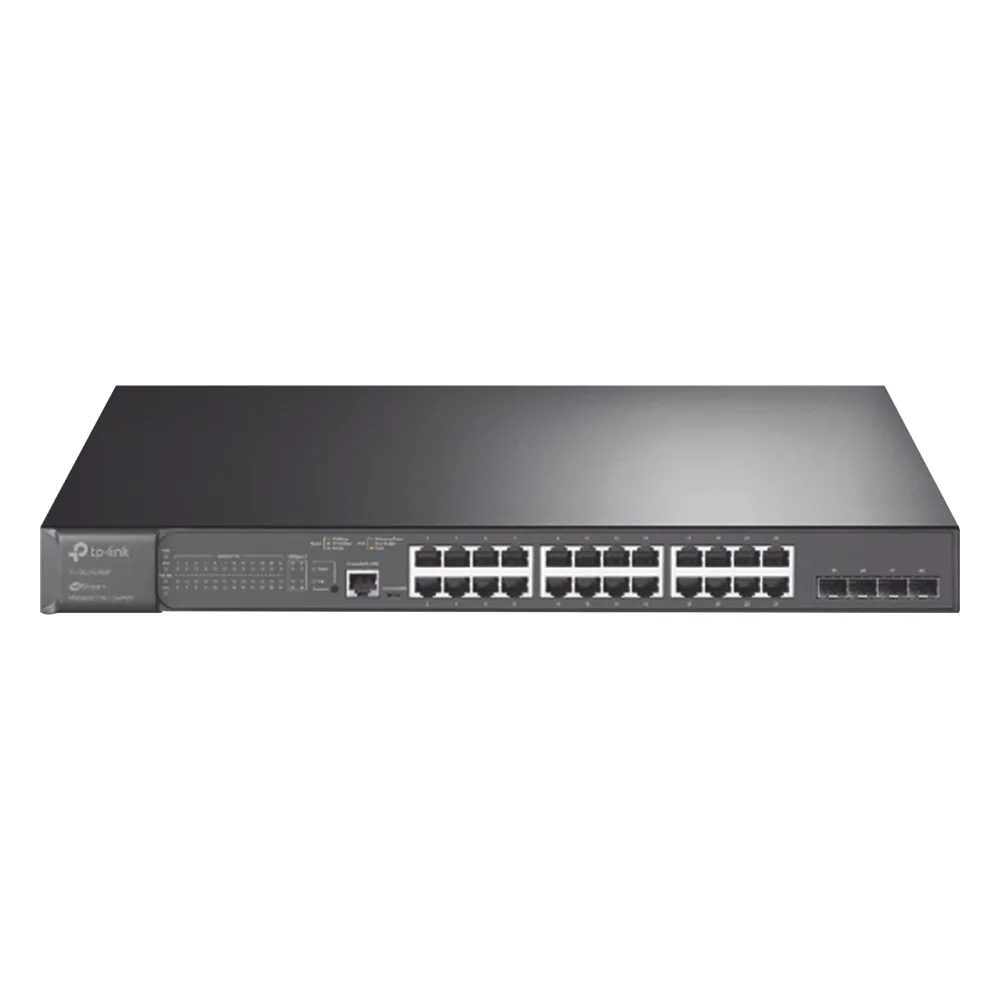 Switch L2+ Omada PoE+ / 24 Puertos PoE+ 10/100/1000 Mbps / 4 Puertos SFP 1G / 2 Puertos Consola (RJ45 y microUSB) / Administración Centralizada Omada o Stand-Alone / Multicast IGMP / Calidad de Servicio / Presupuesto PoE 384W / Montaje en Rack – vista 2