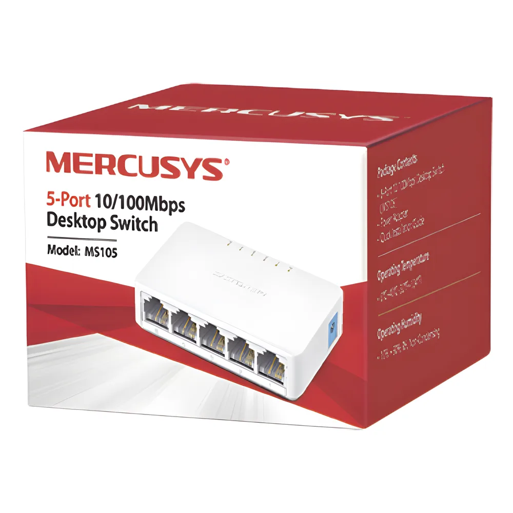 Switch NO Administrable / Para escritorio /  5 puertos 10/100 Mbps / Diseño Compacto / Plug and Play – vista 2