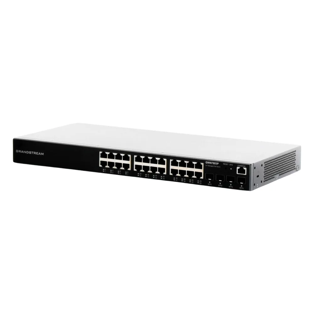Switch PoE+ Administrable / 24 Puertos 10/100/1000 Mbps + 4 SFP / 360W PoE Total / Switching 56 Gbps / Cloud GWN Sin Costo / Montable en Rack – vista 3