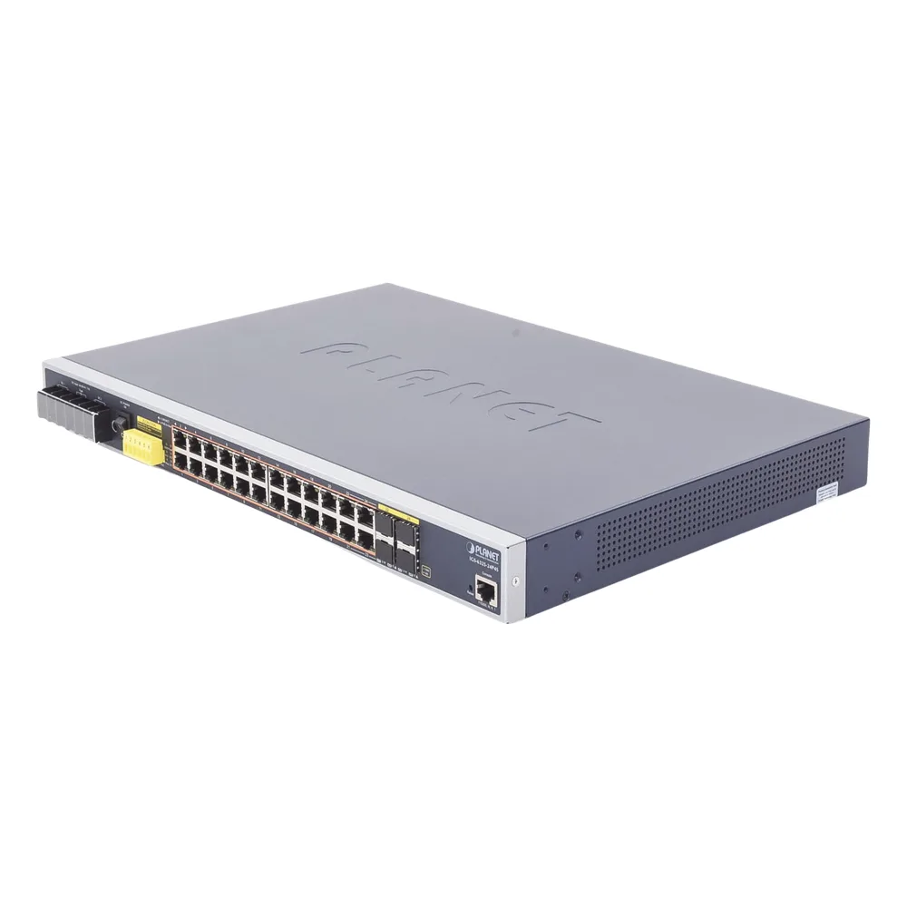 Switch PoE Industrial Capa 3, Con 24 Puertos PoE Gigabit  802.3af/at, 4 Puertos SFP Compartidos 100 / 1000X, Soporta temperaturas extremas de -40 ~ 75°C