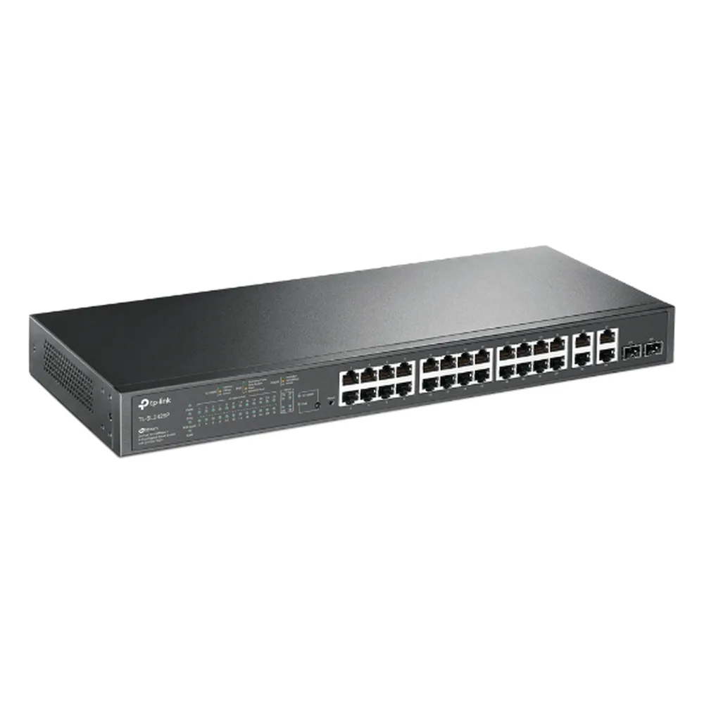 Switch PoE+ JetStream SDN Administrable 24 puertos 10/100 Mbps + 2 puertos 10/100/1000 Mbps (Uplink) + 2 puertos SFP (combo 2 RJ45 10/100/1000 Mbps), 250W, administración centralizada OMADA SDN – vista 2