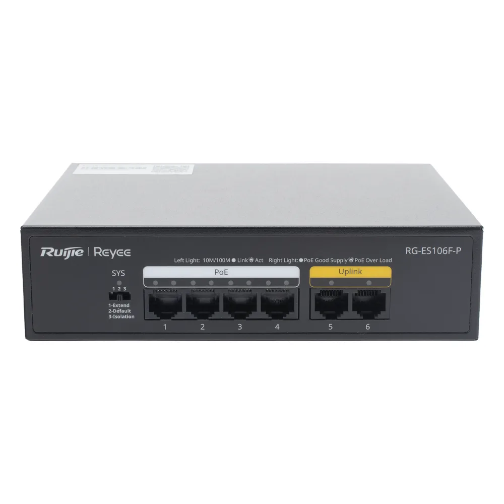 Switch PoE+ no Administrable, 6 Puertos 10/100 Mbps, hasta 54 Watts – vista 7