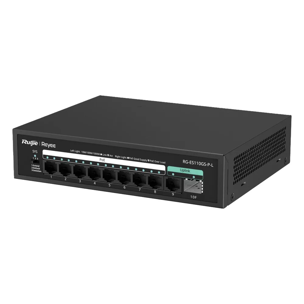 Switch PoE+ no Administrable, hasta 120 Watts, no administrable, 8 puertos PoE+, 2 Uplink Gigabit Ge / SFP