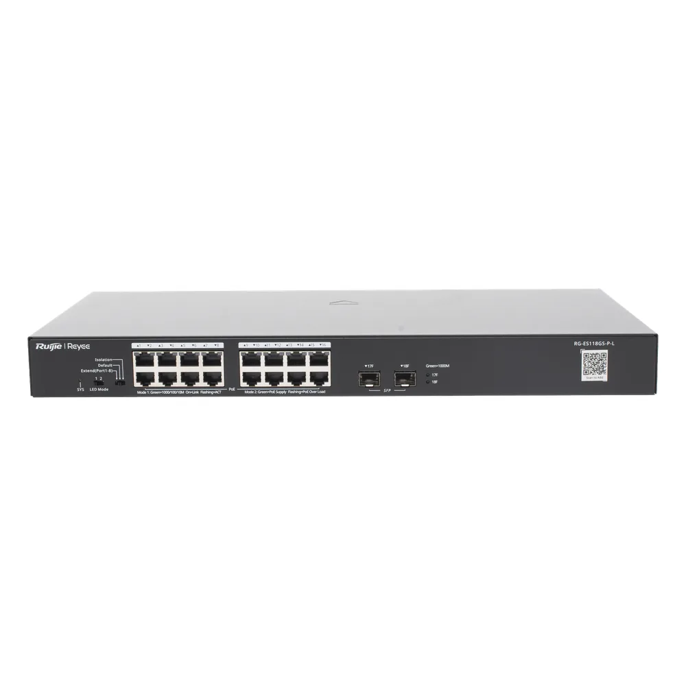 Switch PoE+ No Administrable, Hasta 247 Watts, con 16 Puertos Gigabit PoE+ y 2 Uplinks SFP 1G, Visible en la Topología