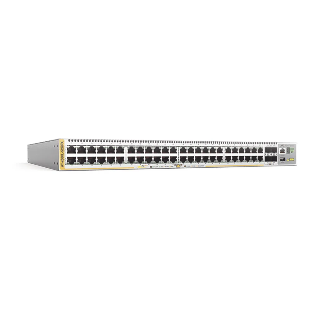 Switch PoE+ Stackeable Capa 3, 48 puertos 10/100/1000 Mbps + 4 puertos SFP+ 10 G, hasta 740 W, fuente redundante