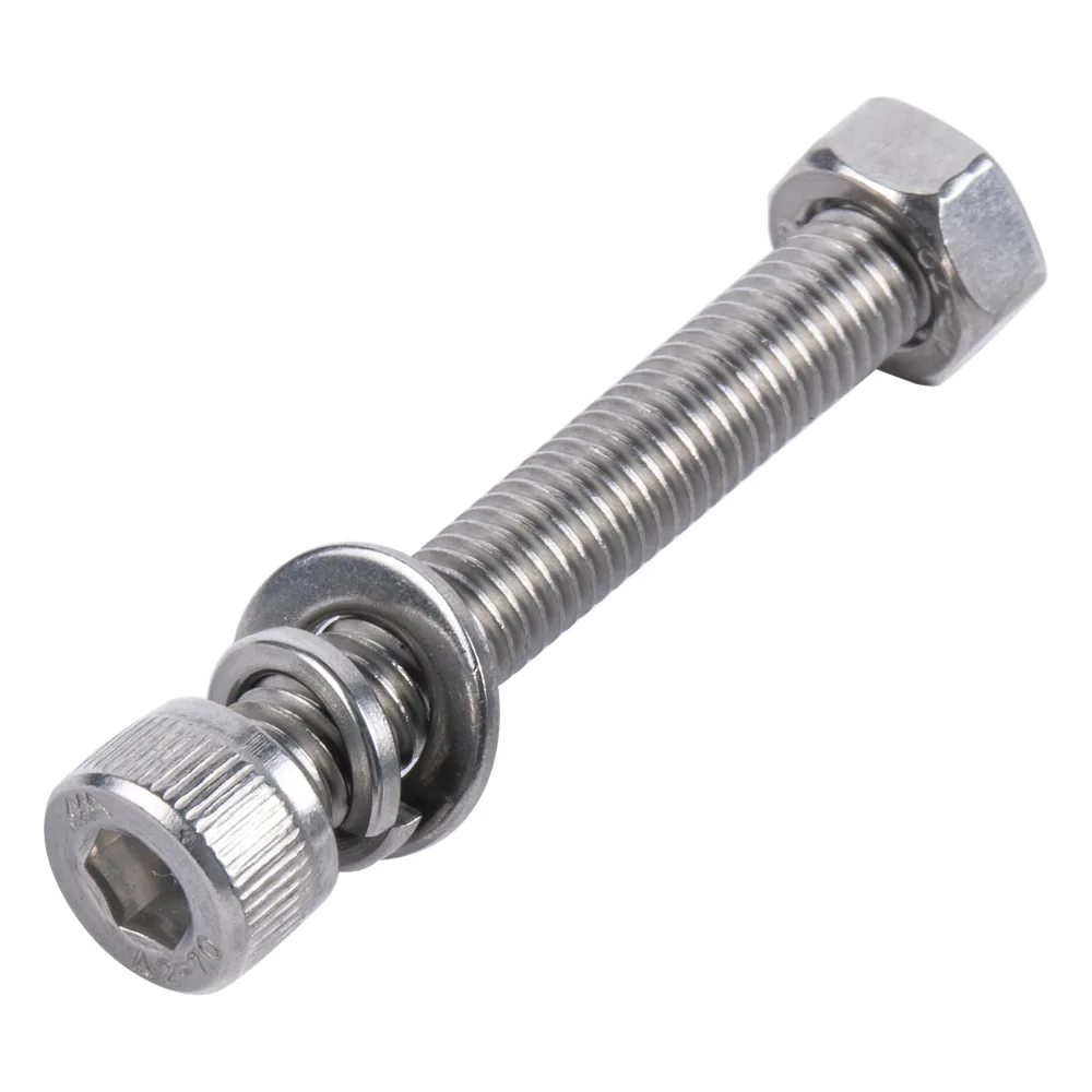 Tornillo Allen Milimétrico de Acero Inoxidable M8-1.25 x 65/ Incluye Tuerca, Arandela Plana y Arandela Presión / Para Montajes de Módulos Solares / Bolsa con 6 piezas.