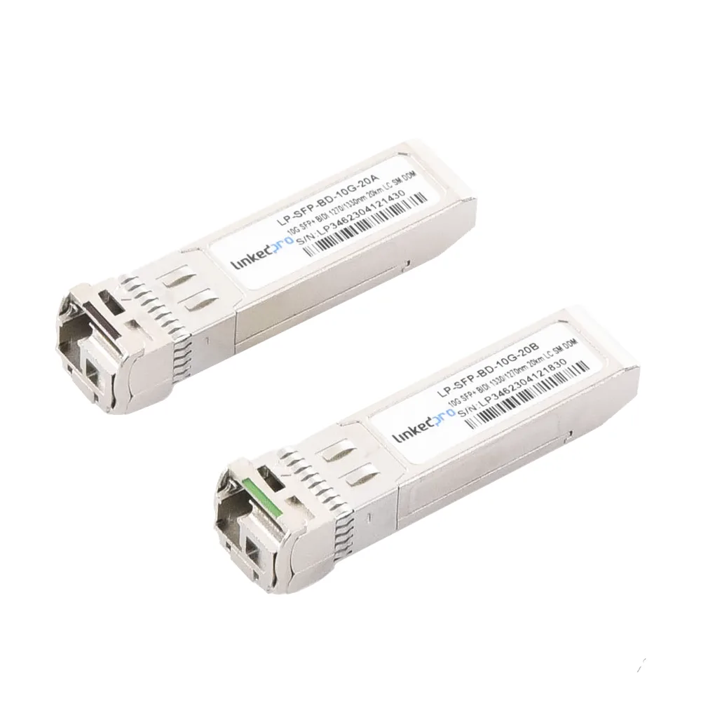 Transceptores Ópticos Bidireccionales SFP+ (Mini-Gbic) / Monomodo 1270 & 1330 nm / 10 Gbps / 1000BASE-BX / Conector LC/UPC Simplex / DDM / Hasta 20 km / 2 Piezas