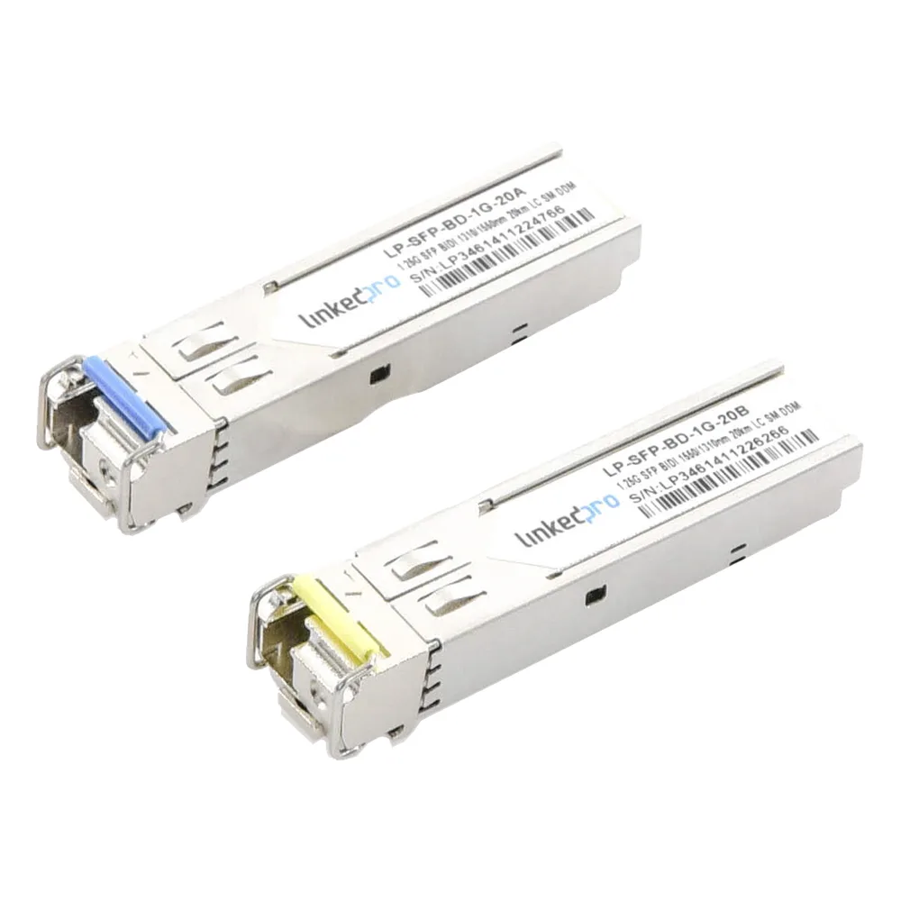 Transceptores Ópticos Bidireccionales SFP (Mini-Gbic) / Monomodo 1310 & 1550 nm / 1.25 Gbps / 1000BASE-BX / Conector LC/UPC Simplex / DDM / Hasta 20 km / 2 Piezas