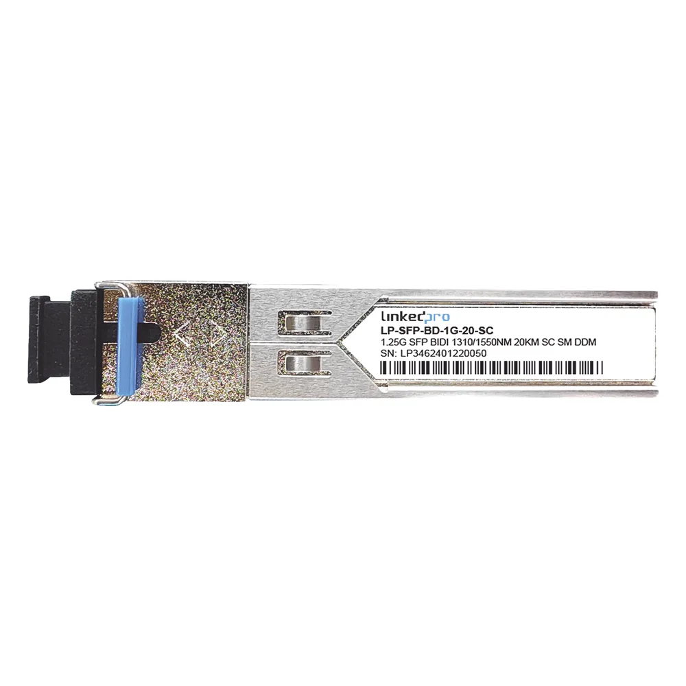 Transceptores Ópticos Bidireccionales SFP (Mini-Gbic) / Monomodo 1310 & 1550 nm / 1.25 Gbps / 1000BASE-BX / Conector SC/UPC Simplex / DDM / Hasta 20 km / 2 Piezas