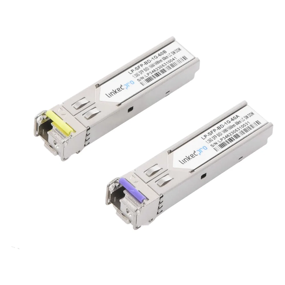 Transceptores Ópticos Bidireccionales SFP (Mini-Gbic) / Monomodo 1490 & 1550 nm / 1.25 Gbps / 1000BASE-BX / Conector LC/UPC Simplex / DDM / Hasta 60 km / 2 Piezas