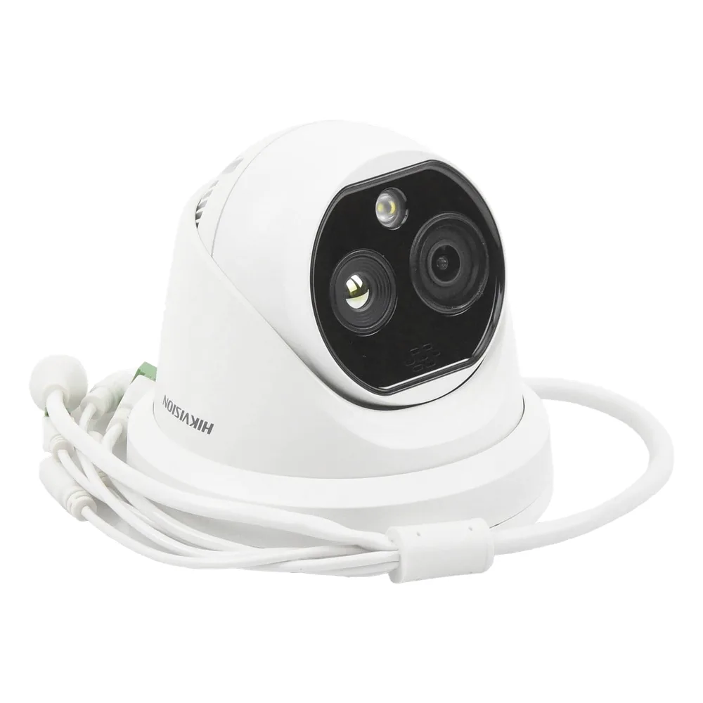 Turret IP Dual / Térmica 1.8 mm (160 x 120) / Óptico 2 mm (4 Megapixel) / Detección de Personas 53 mts / 15 mts IR / Exterior IP67 / PoE / Termométrica / Detección de Temperatura / Sirena y Luz / Micro SD 32 GB Incluida – vista 3