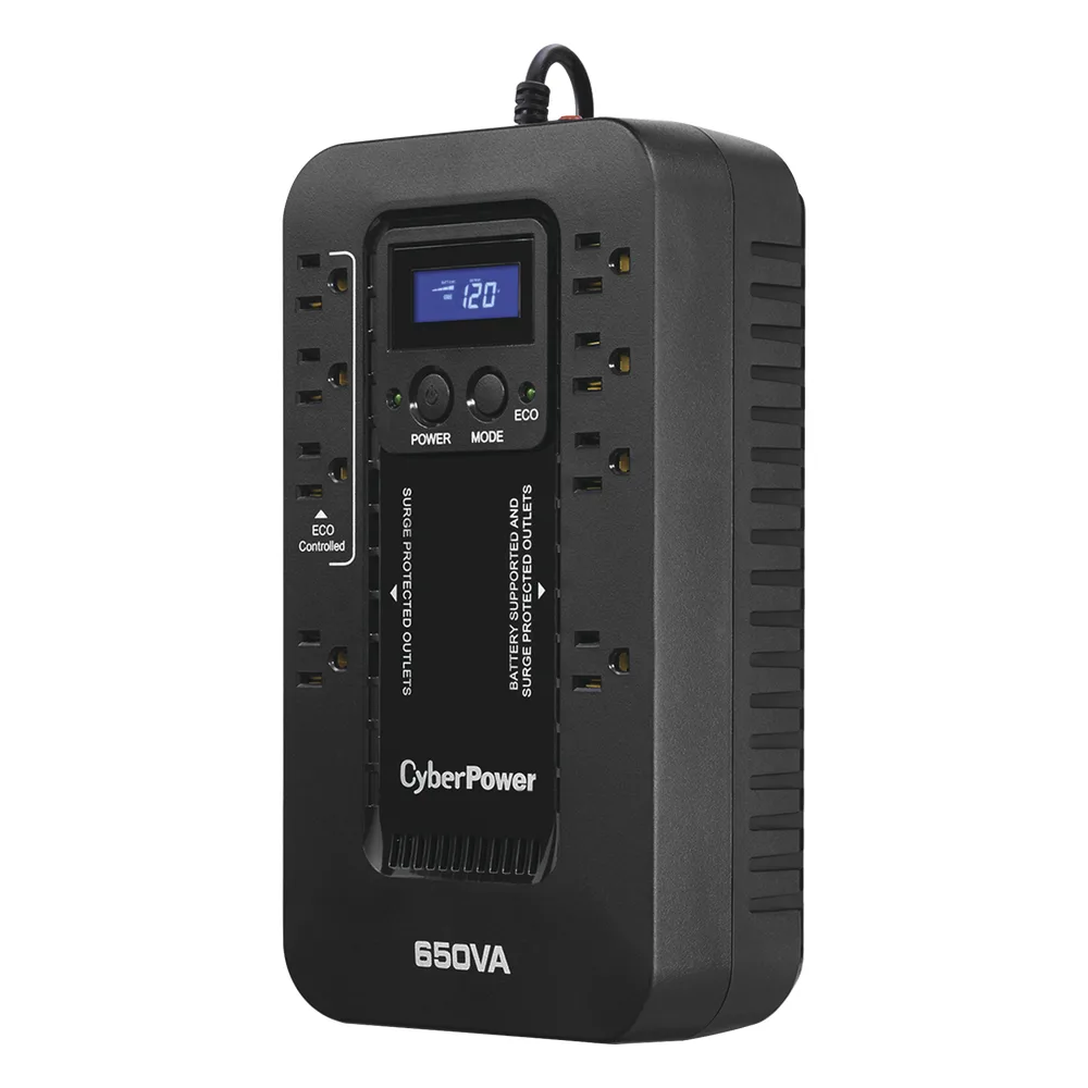 UPS de 650 VA/390 W, Topología Standby con Modo Ahorrador ECO, Entrada 120 Vca NEMA 5-15P, Con 8 Tomas NEMA 5-15R – vista 2