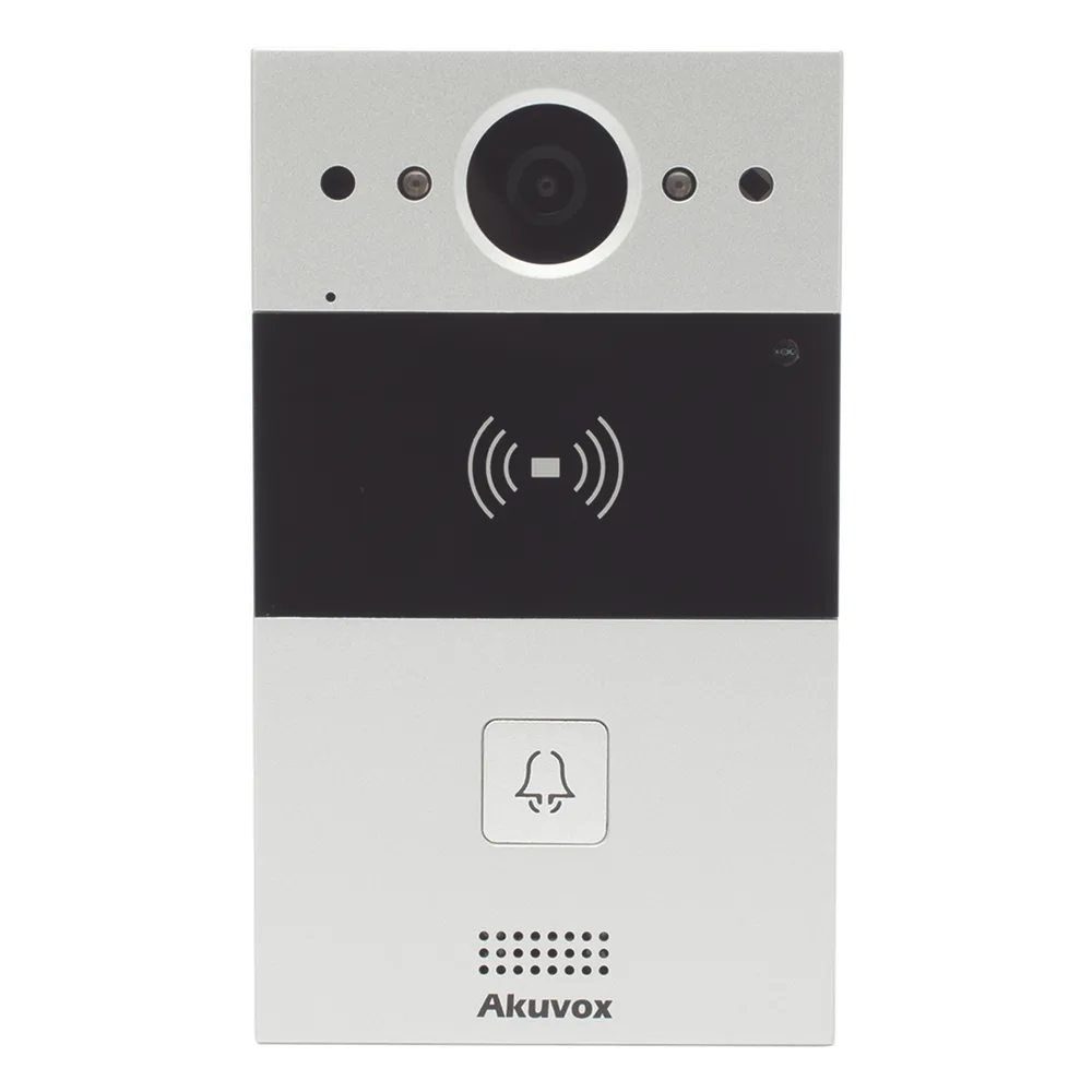 Videoportero de 1 Botón / Lector de Tarjetas MIFARE y PROX EM / Notificación a APP / 100% en la Nube / Notificación por Llamada Telefónica / SIP / ONVIF / IP65 / Cámara 2MP / Panel de Aluminio / Control de 2 Puertas