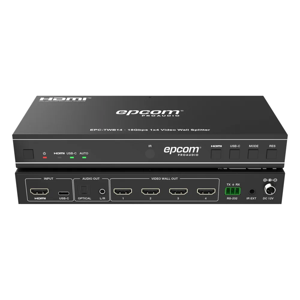 Videowall 4K 1x4 | HDMI & USB-C | 8 Modos de Visualización | Audio Óptico/Analógico | Control RS-232/IR | Plug & Play